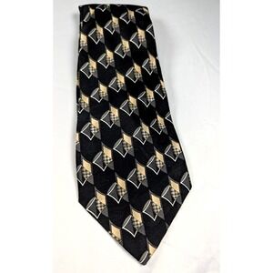 Ketch Men's Necktie Black Gold Polyester Diamond Design
